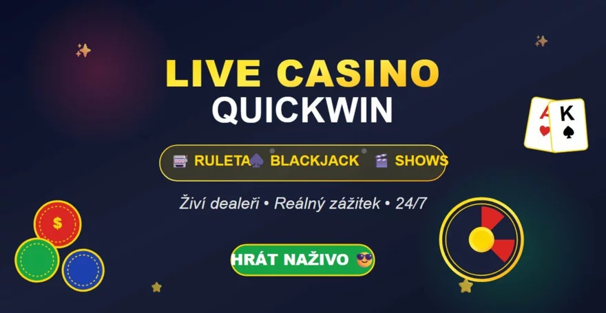 Live casino Quickwin: Užijte si ruletu, blackjack a game shows naživo 😎