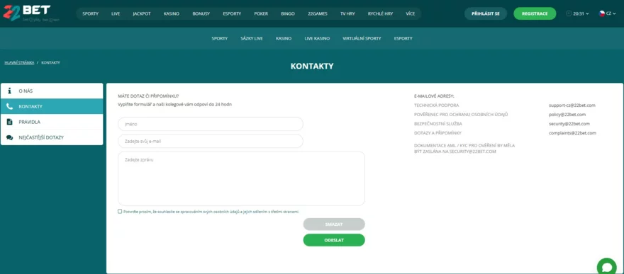 22Bet customer support