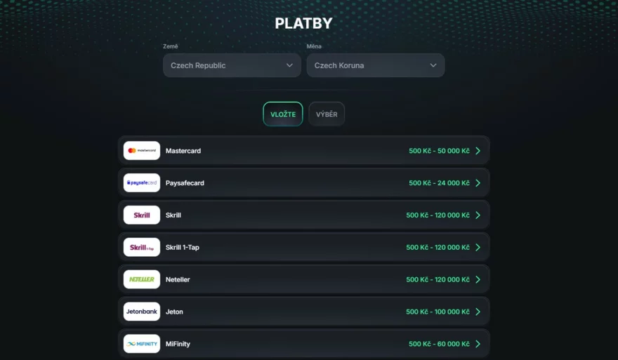 Kinbet: Platební metody