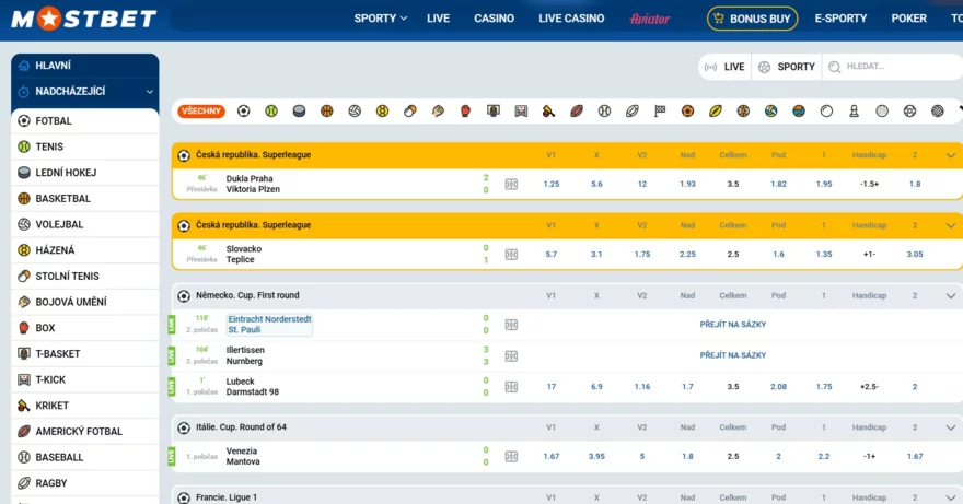 MostBet live sázky & streaming
