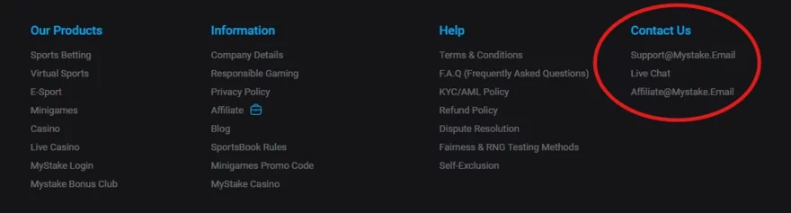 MyStake casino zákaznická podpora