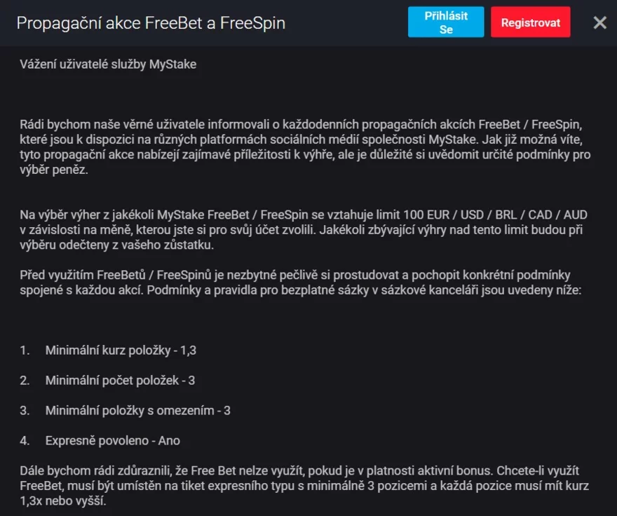 MyStake podmínky prosázení