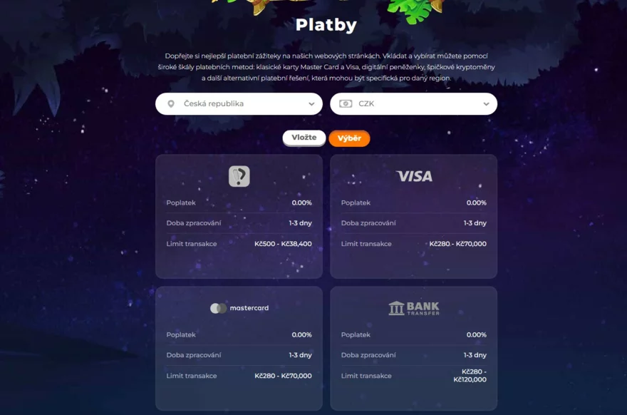 Wazamba výběr peněz