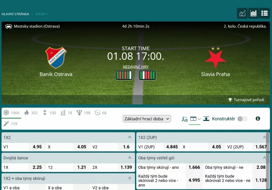 Baník vs. Slavia Chance Liga sázky na 22Bet