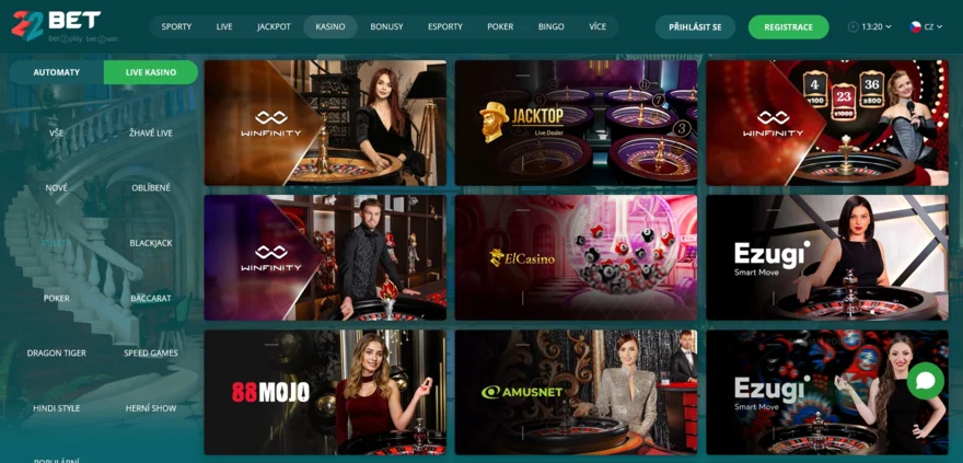 22bet místnosti s ruletou v casinu