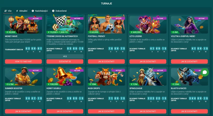22bet turnaje v době psaní článku