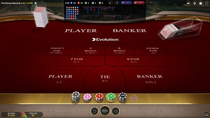 baccarat online od poskytovatele Evolution