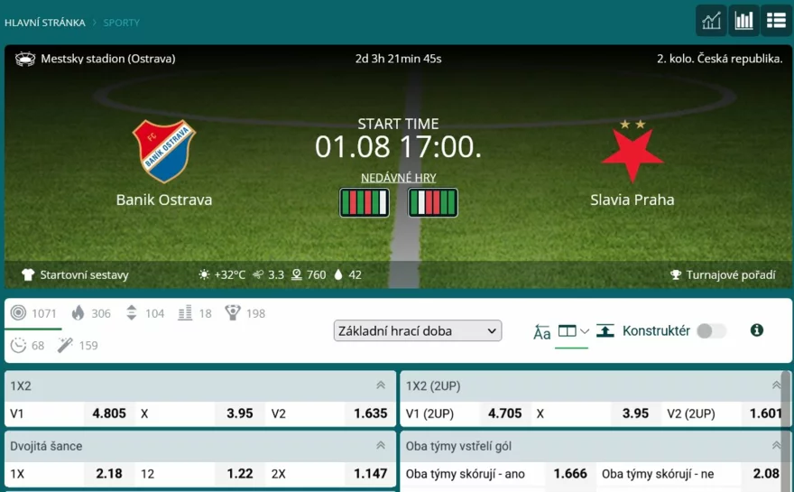 baník vs slavia kurzy a sázení 22bet