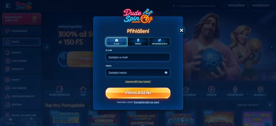 DudeSpin přihlášení na casino