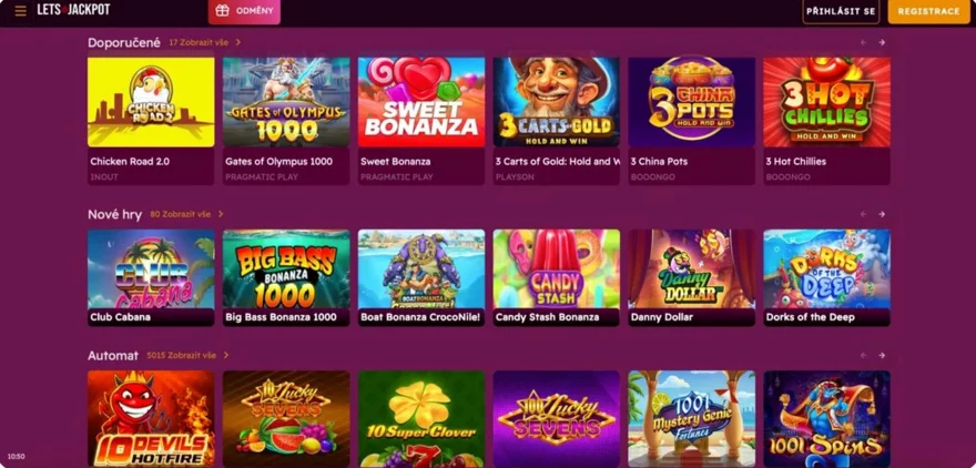 letsjackpot nabídka her pro bonusy
