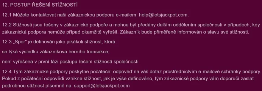 letsjackpot casino řešení stížností