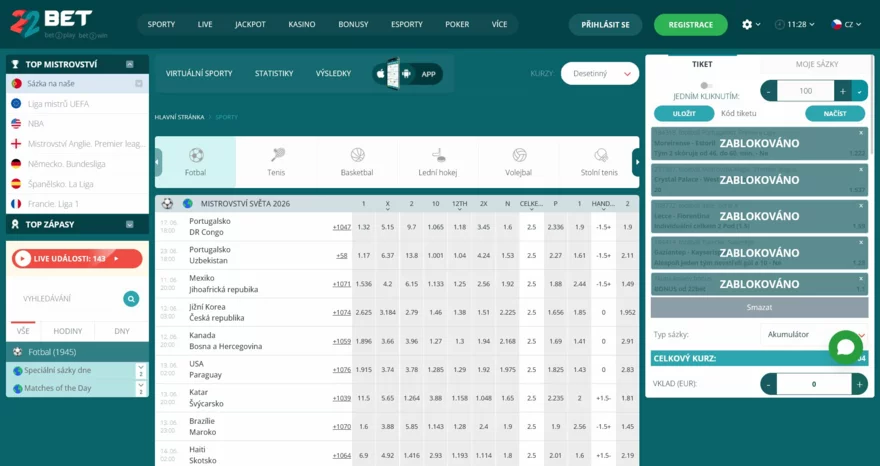 22bet recenze sázkové kanceláře ms 2026