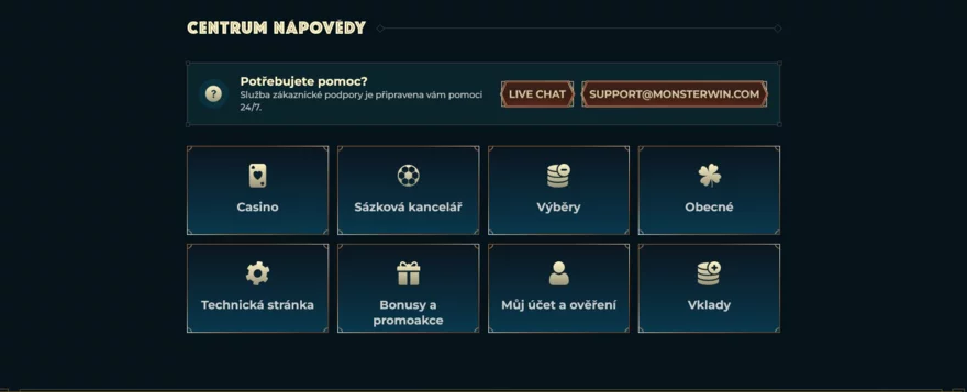 monsterwin casino podpora