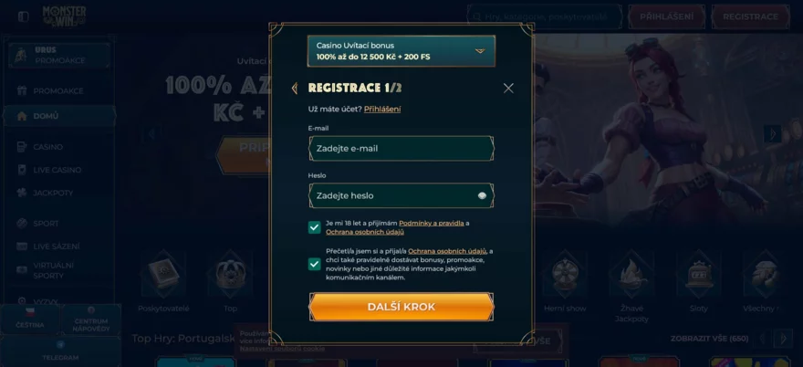 registrace monsterwin casina