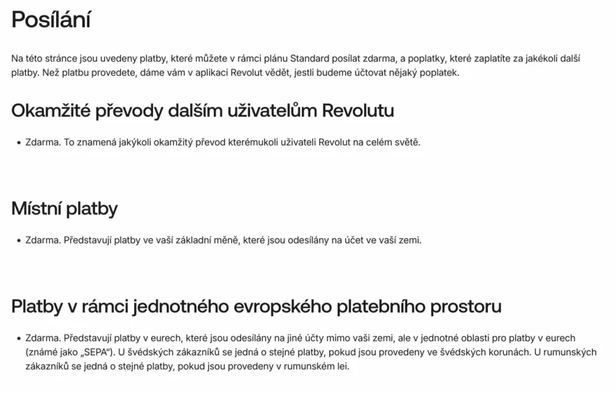 poplatky za posílání vkladů pomocí Revolutu