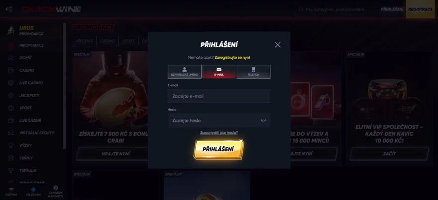 quickwin casino přihlášení