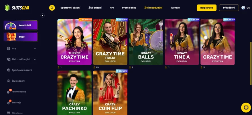 crazy time v slotsgem casinu