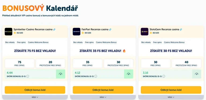 bonusový kalendář s promo kódem na fairpari