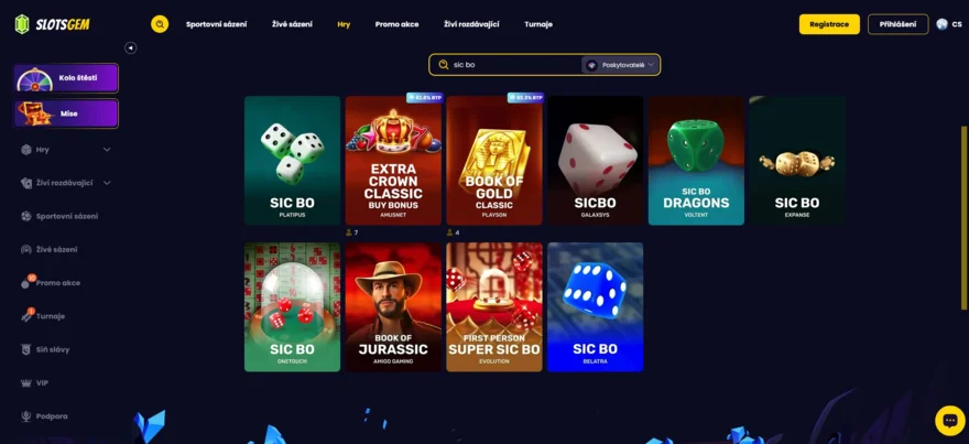možnosti hry sic bo v casinu SlotsGem zdarma