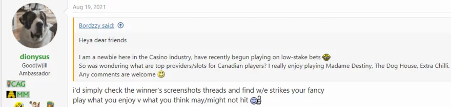 Online casino fórum vlákno - příspěvek