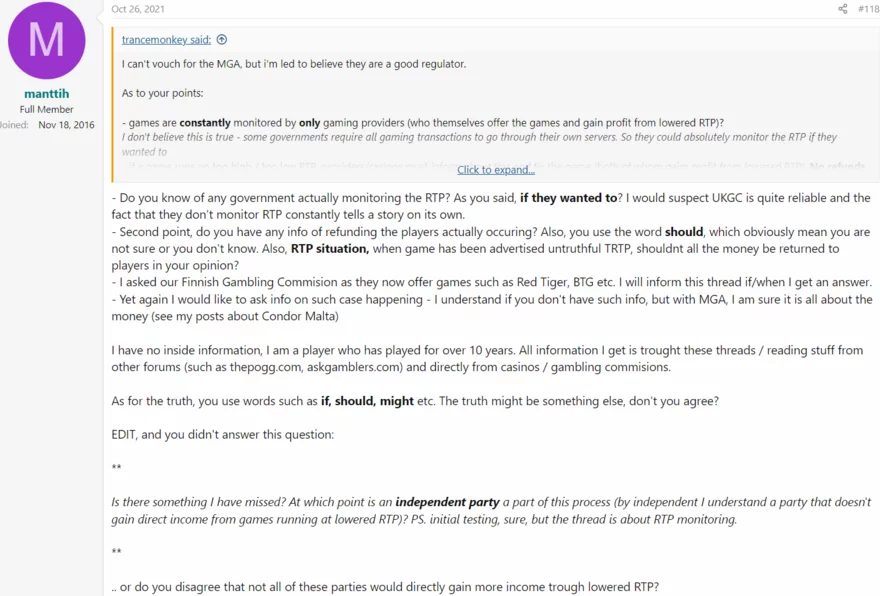 Online casino fórum - vlákno - příspěvek