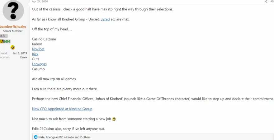 Online casino fórum - vlákno - příspěvek