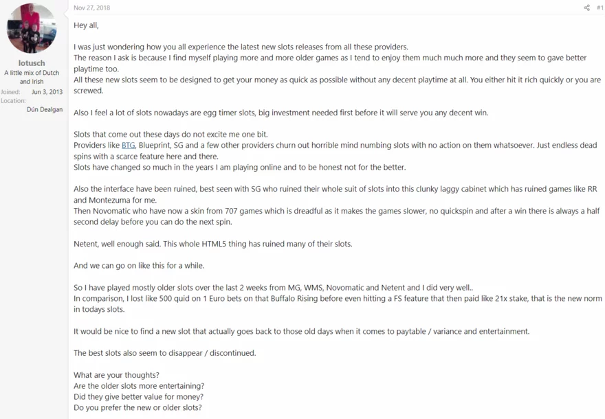 Online casino fórum vlákno - příspěvek