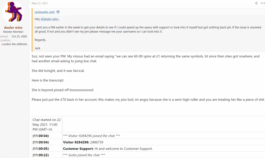 Online casino fórum vlákno - příspěvek