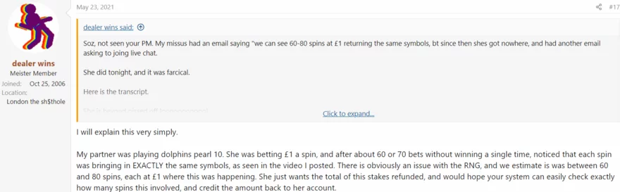 Online casino fórum vlákno - příspěvek