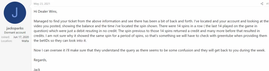 Online casino fórum vlákno - příspěvek