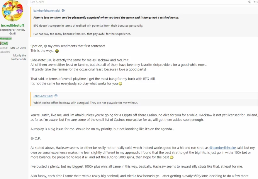 Online casino fórum vlákno - příspěvek