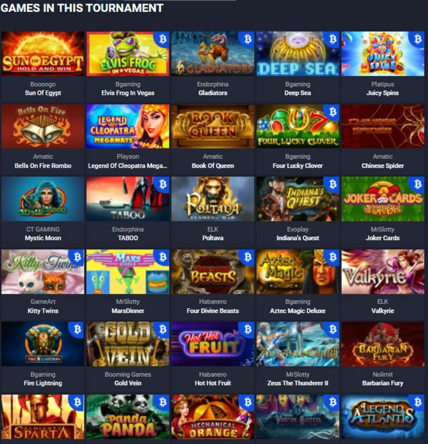 Zapojené hry do Getslots Casino turnaje