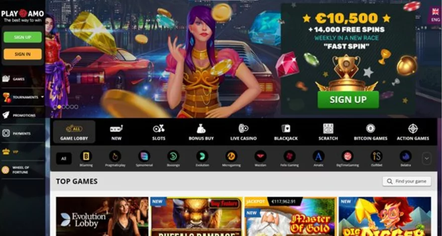 Playamo Casino home page