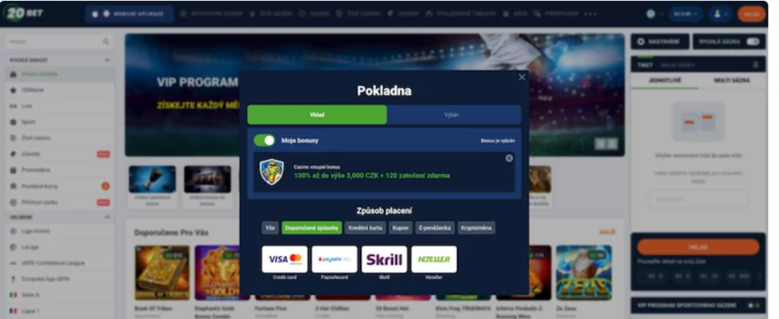 20Bet - Výběr