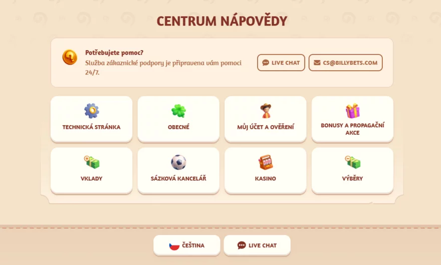 Zákaznická podpora BillyBets