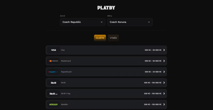 Platební možnosti Wildsino