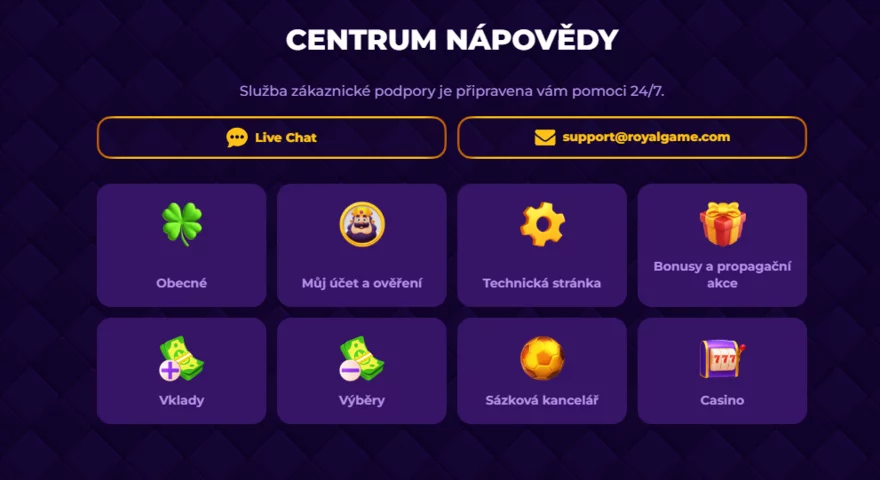 RoyalGame zákaznická podpora