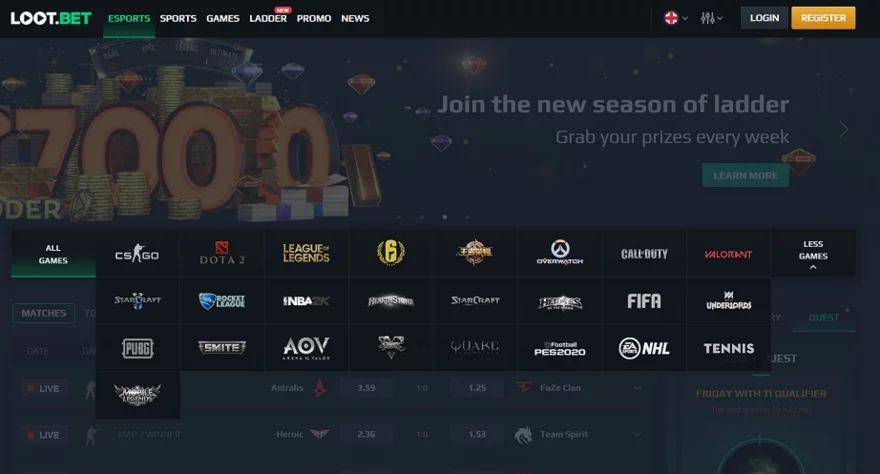 Výběr e-sportů v Loot.bet