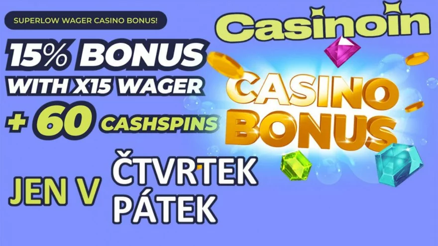 Casinoin: 15% vkladový bonus + otočky zdarma bez vkladu