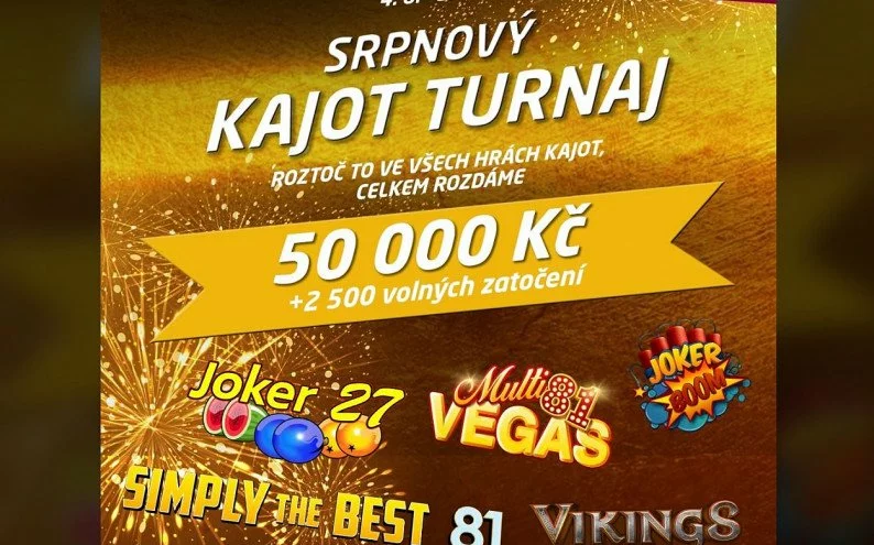 Srpnový KAJOT turnaj o 50 000 Kč a 2 500 volných zatočení v SynotTIPU