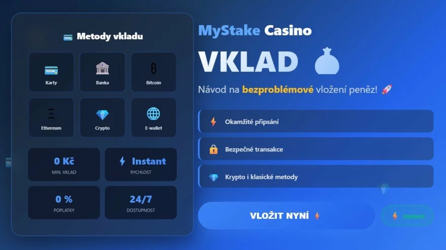Vklad do MyStake casina 🚀 | Návod a metody na bezproblémové vložení peněz 💰
